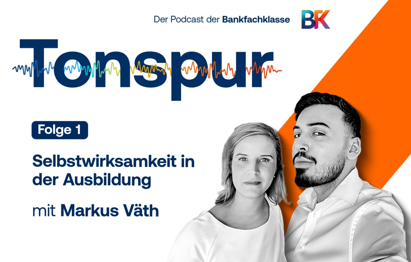 Cover Podcast Tonspur Folge 1; Selbstwirksamkeit in der Ausbildung; Gast: Markus Väth; Hosts: Jana Both und Ares Abasi